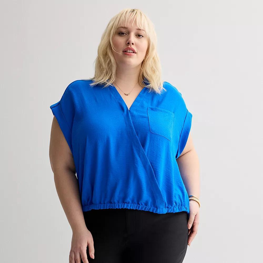 Plus Size Nine West Dolman Surplice Shirt, Women's, Size: 0X, Santorini Blue Product Image