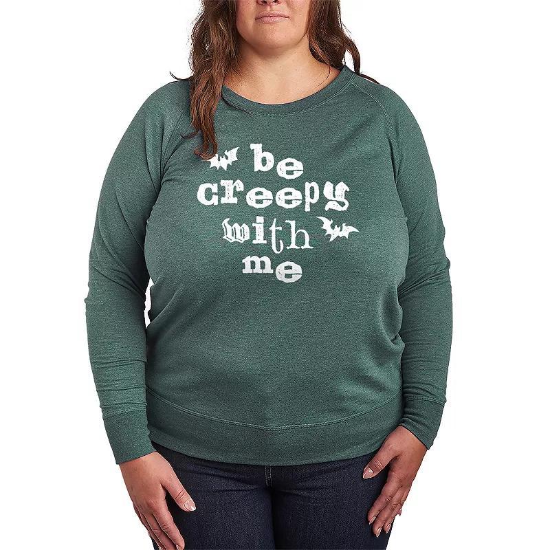 Plus Size Be Creepy With Me Bats French Terry Long Sleeve Tee, Womens Grey Dark Red Product Image