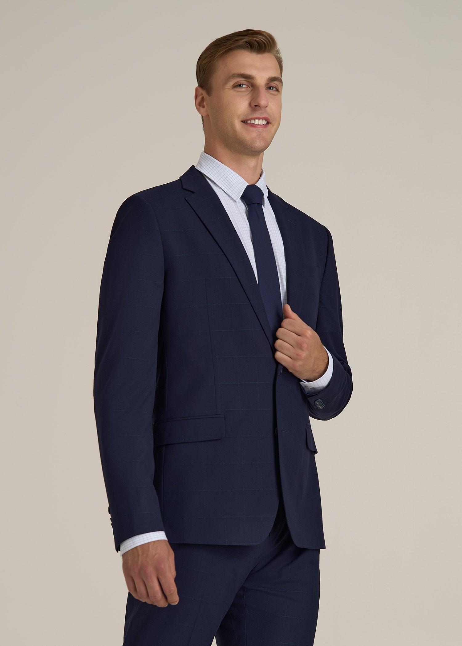 Suit Jacket for Tall Men in Blue Windowpane Male Product Image