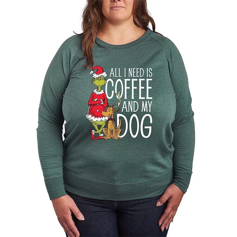 Plus Size Dr. Seuss Grinch All I Need Is Coffee French Terry Long Sleeve Tee, Women's, Size: 2XL, Black Product Image