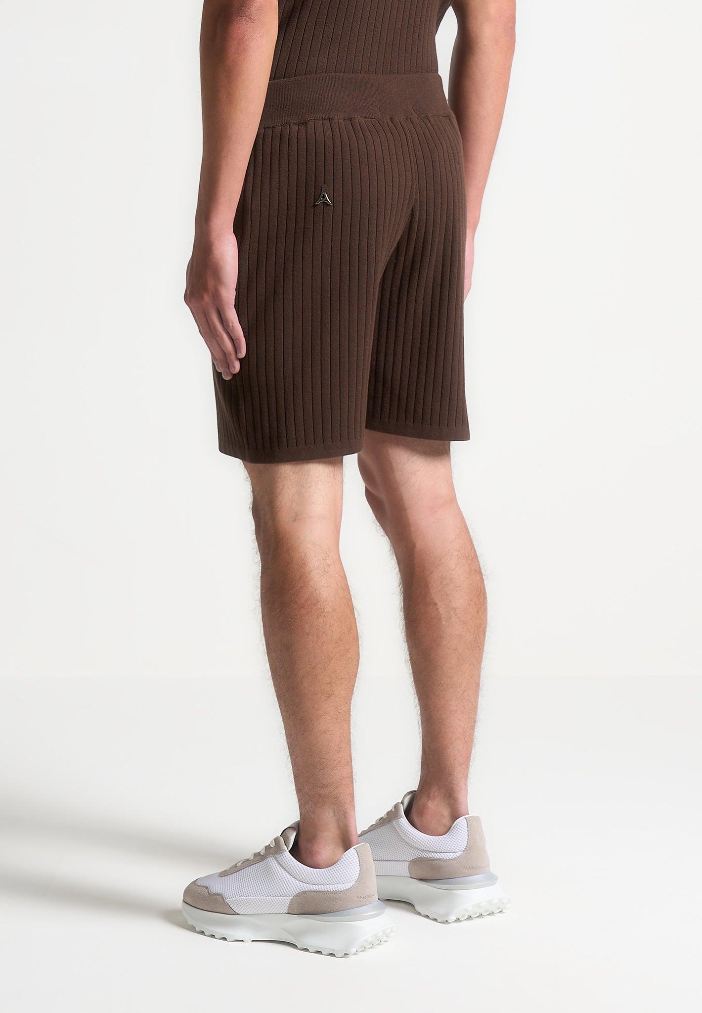 Ribbed Knit Shorts - Brown Male Product Image