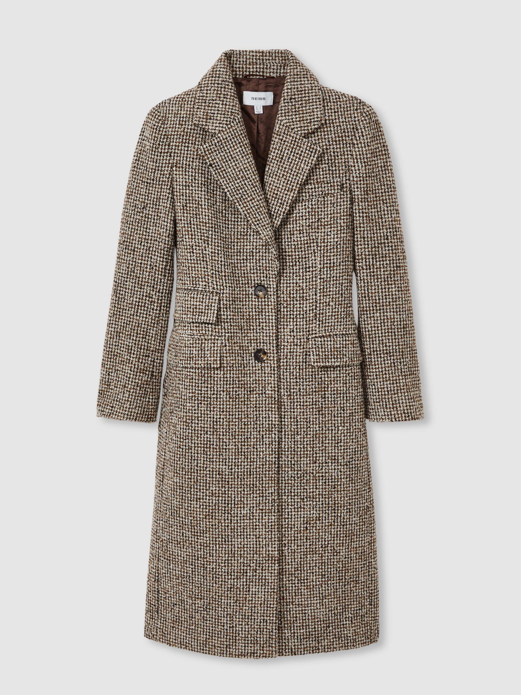 Wool-Blend Houndstooth-Check Coat in Brown Check Product Image