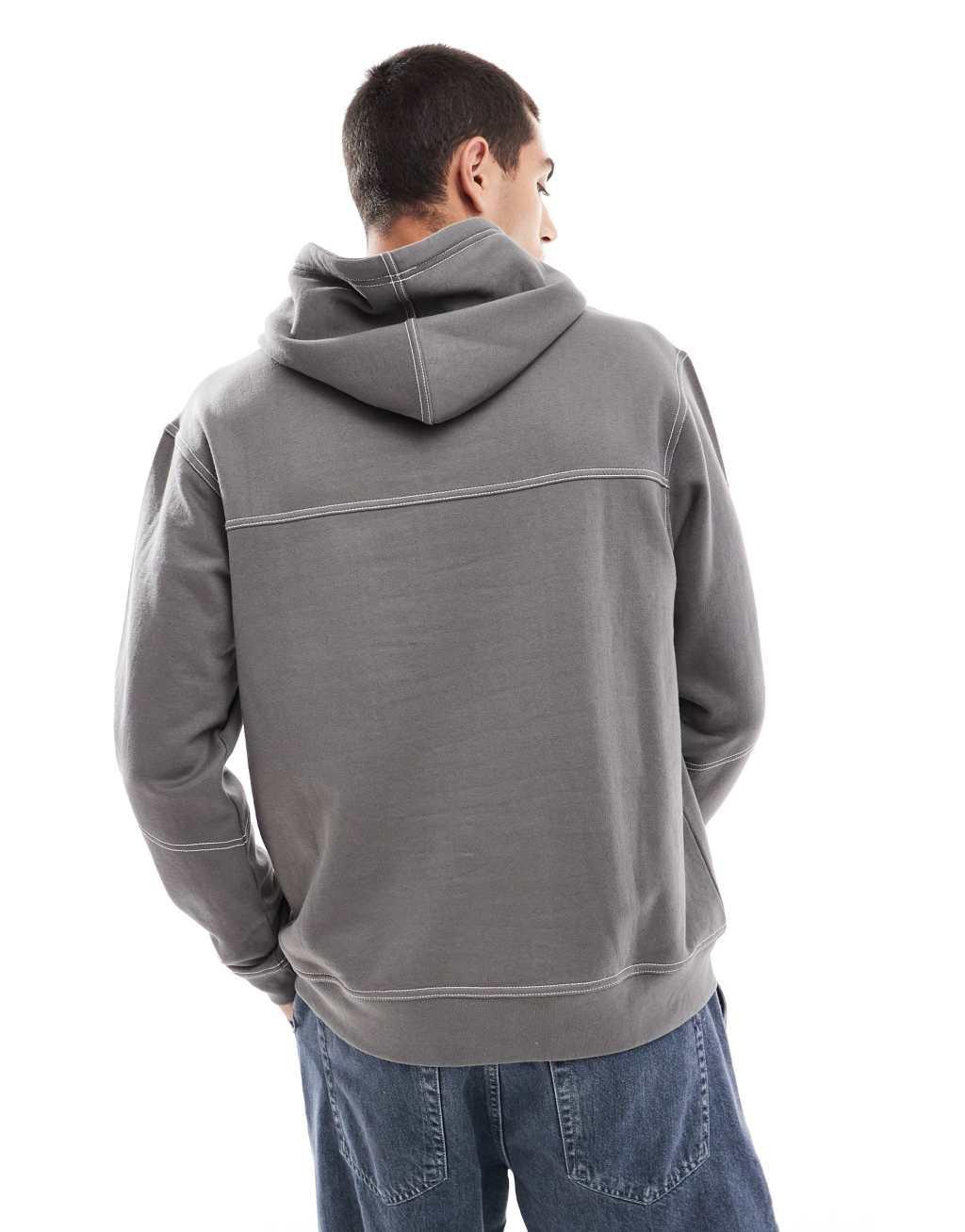 Another Influence contrast stitch hoodie in charcoal  Product Image