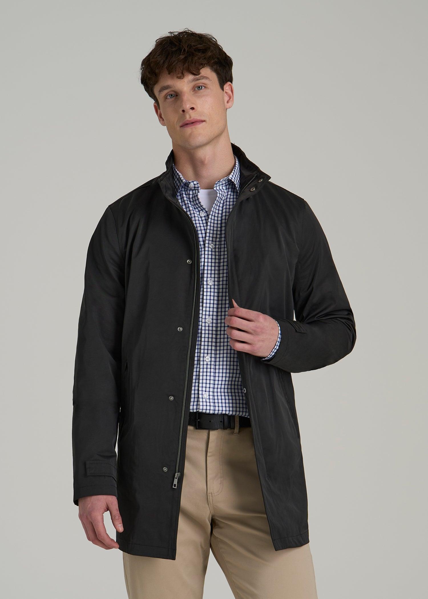 Zip Trench Coat for Tall Men in Black Male Product Image