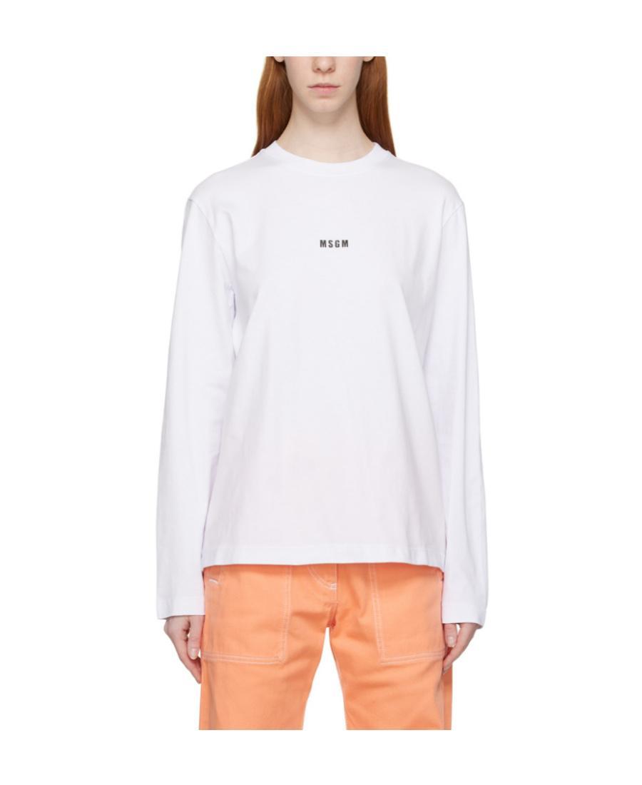 MSGM Printed Long-sleeved T-shirt In White Product Image