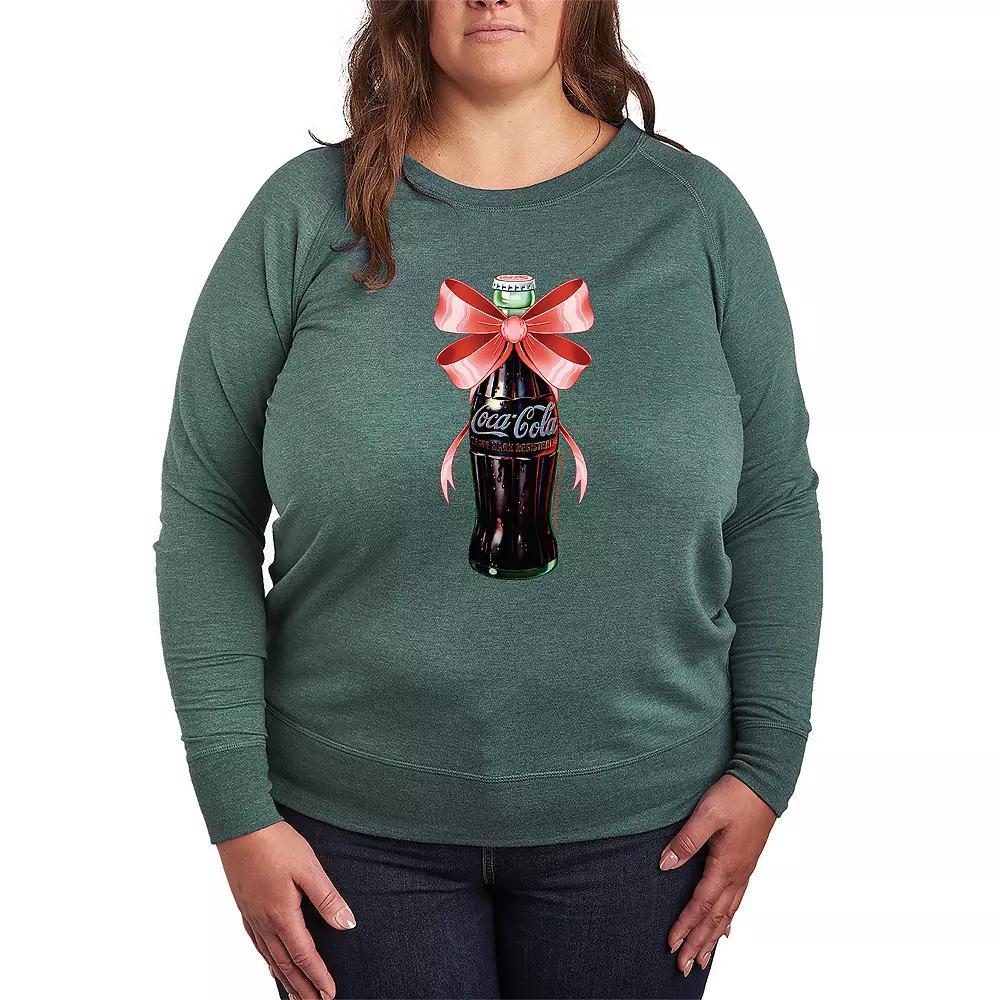 Plus Size Coca-Cola Bottle Bow French Terry Long Sleeve Tee, Women's, Size: 1XL, Grey Green Product Image