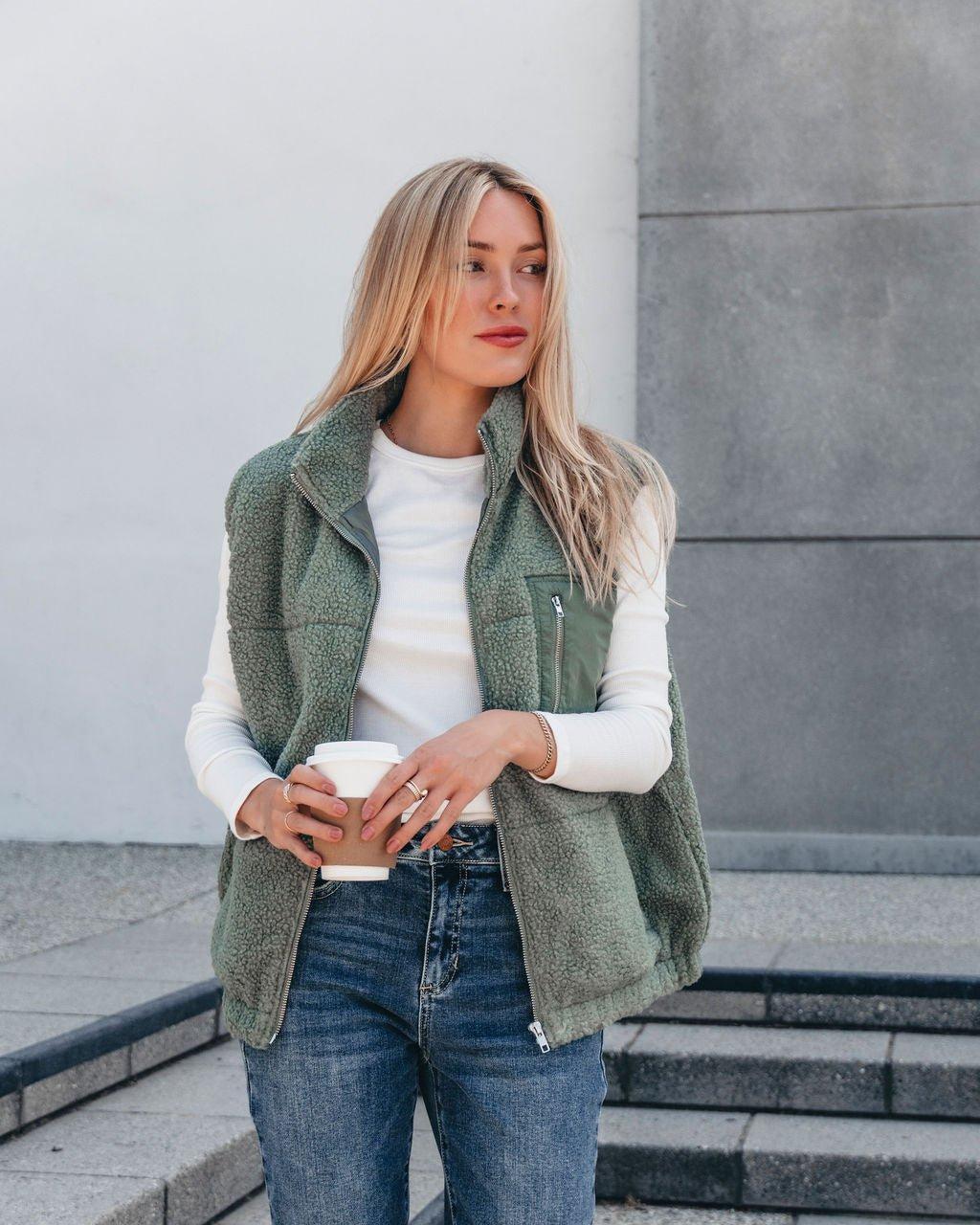 Mountainside Zip Up Fleece Vest - Sage Product Image