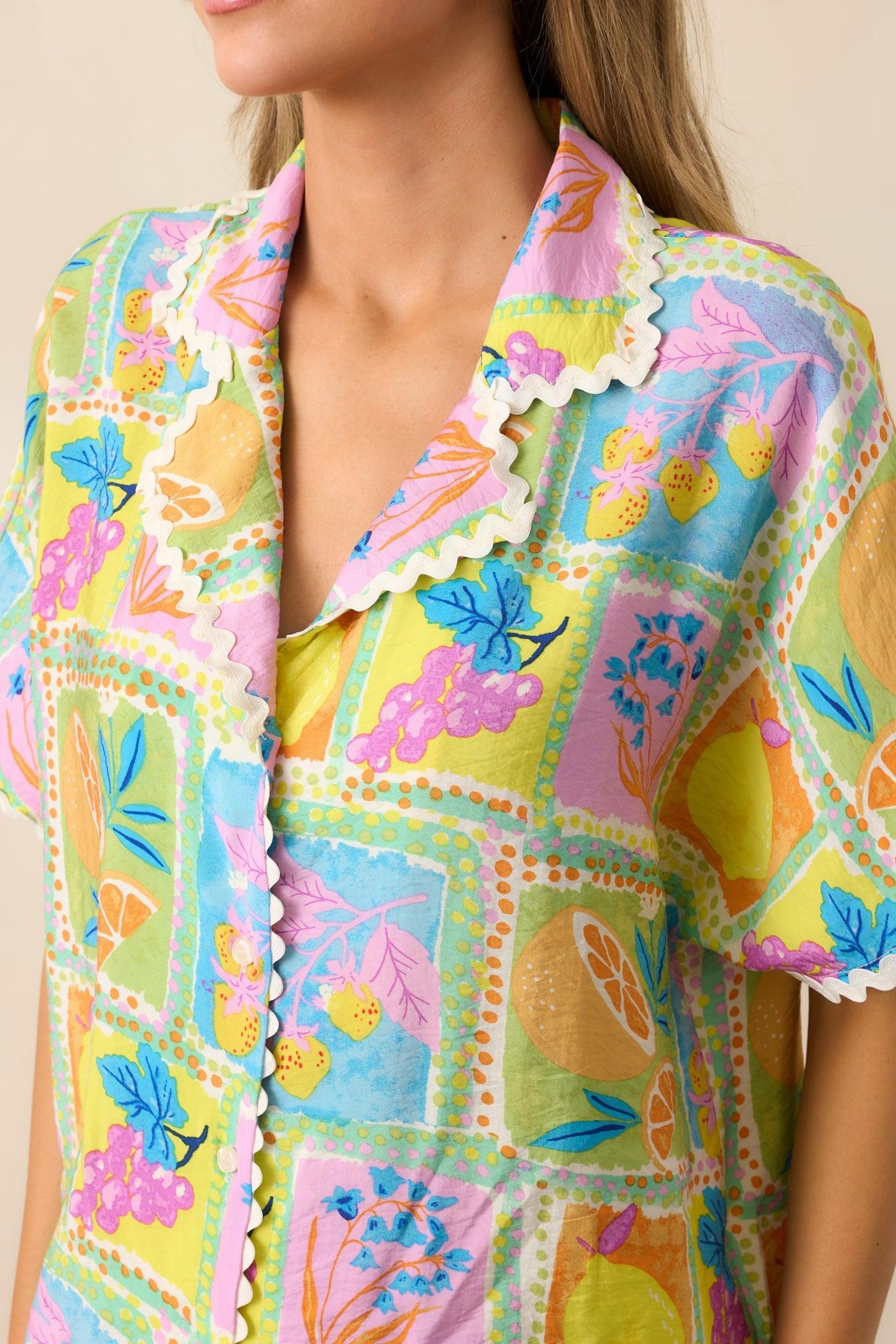 Tropic Tango Green Tropical Print Ricrac Top Product Image