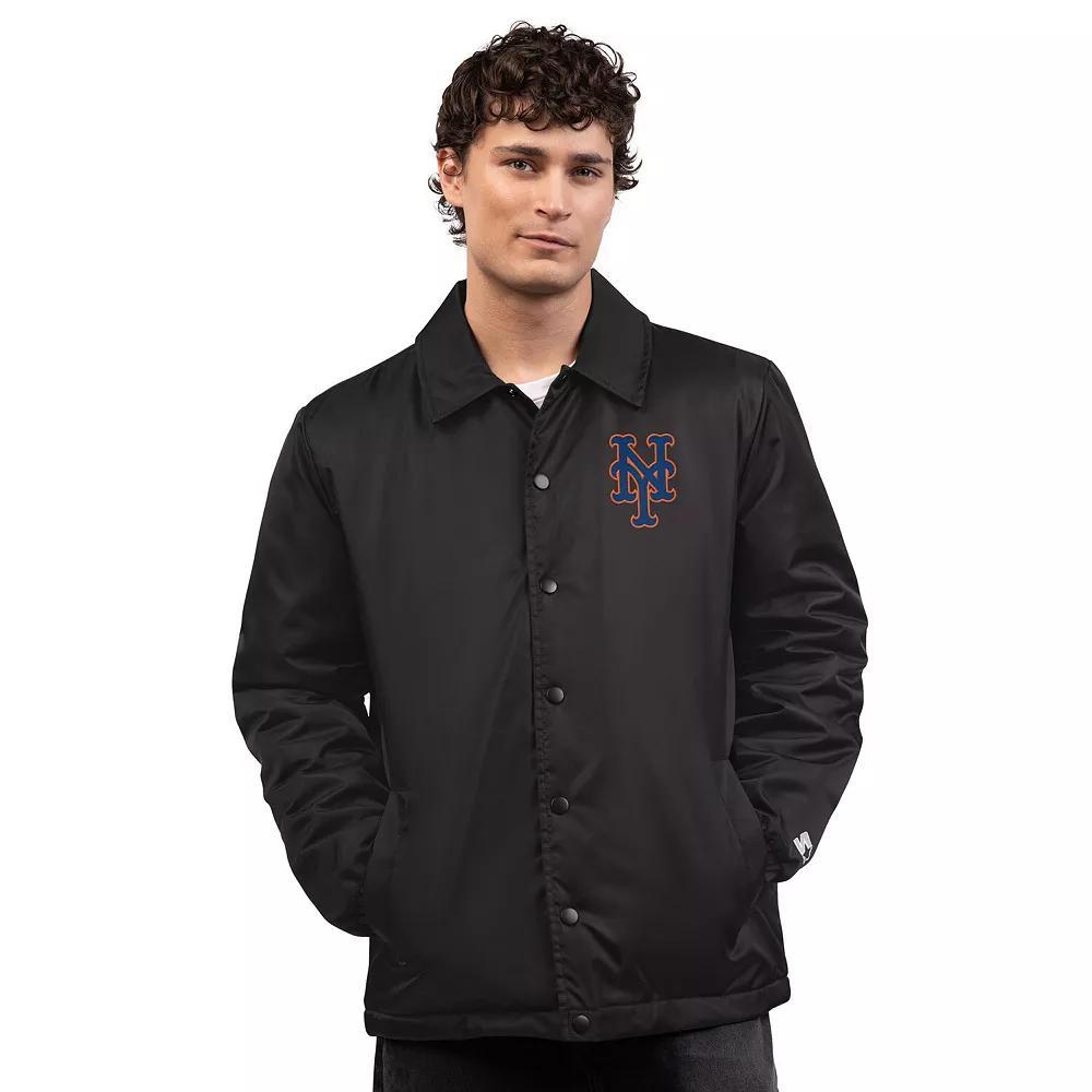 Men's Starter  Black New York Mets Full-Snap Coaches Jacket, Size: Large Product Image