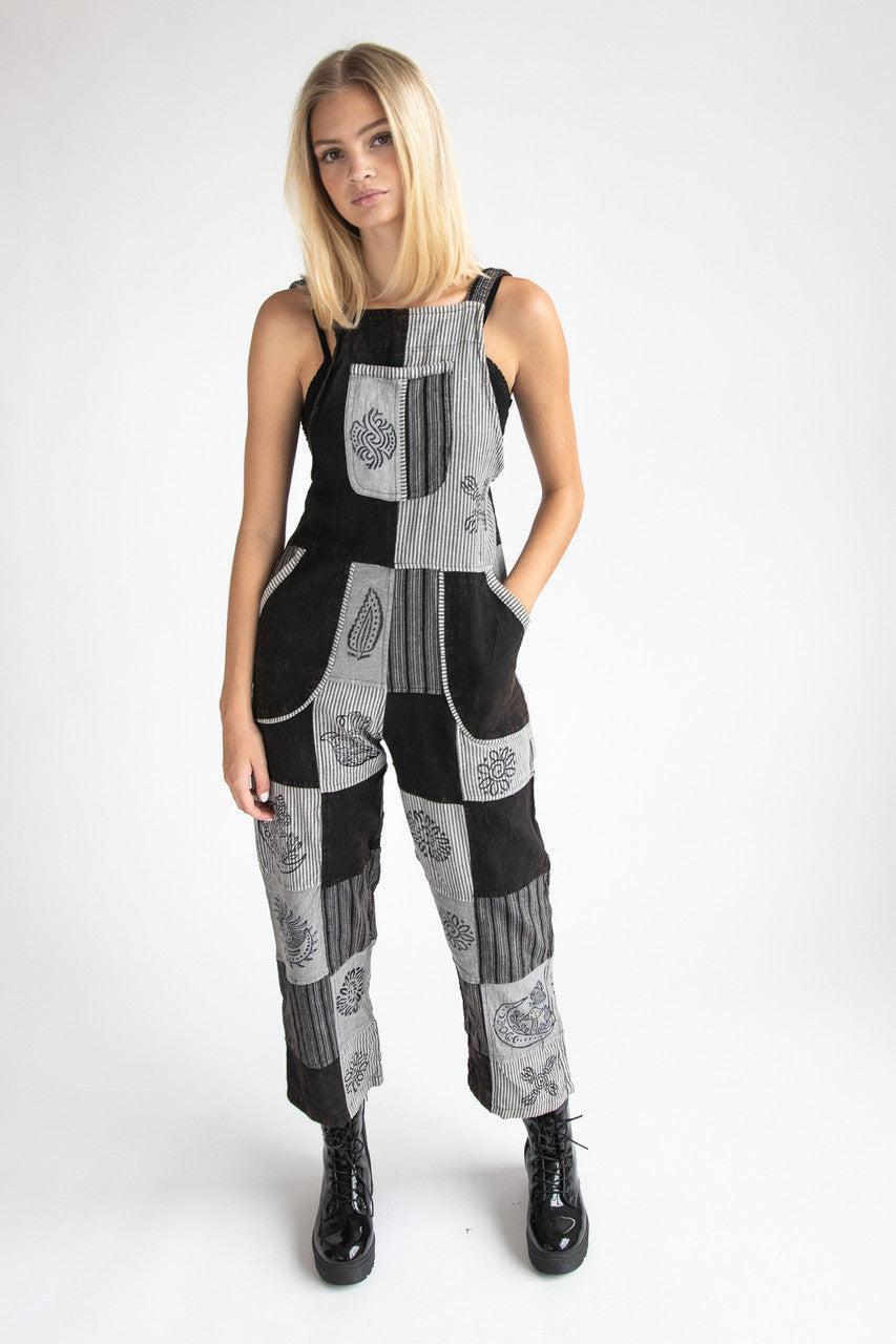 Black Patchwork Overalls Product Image
