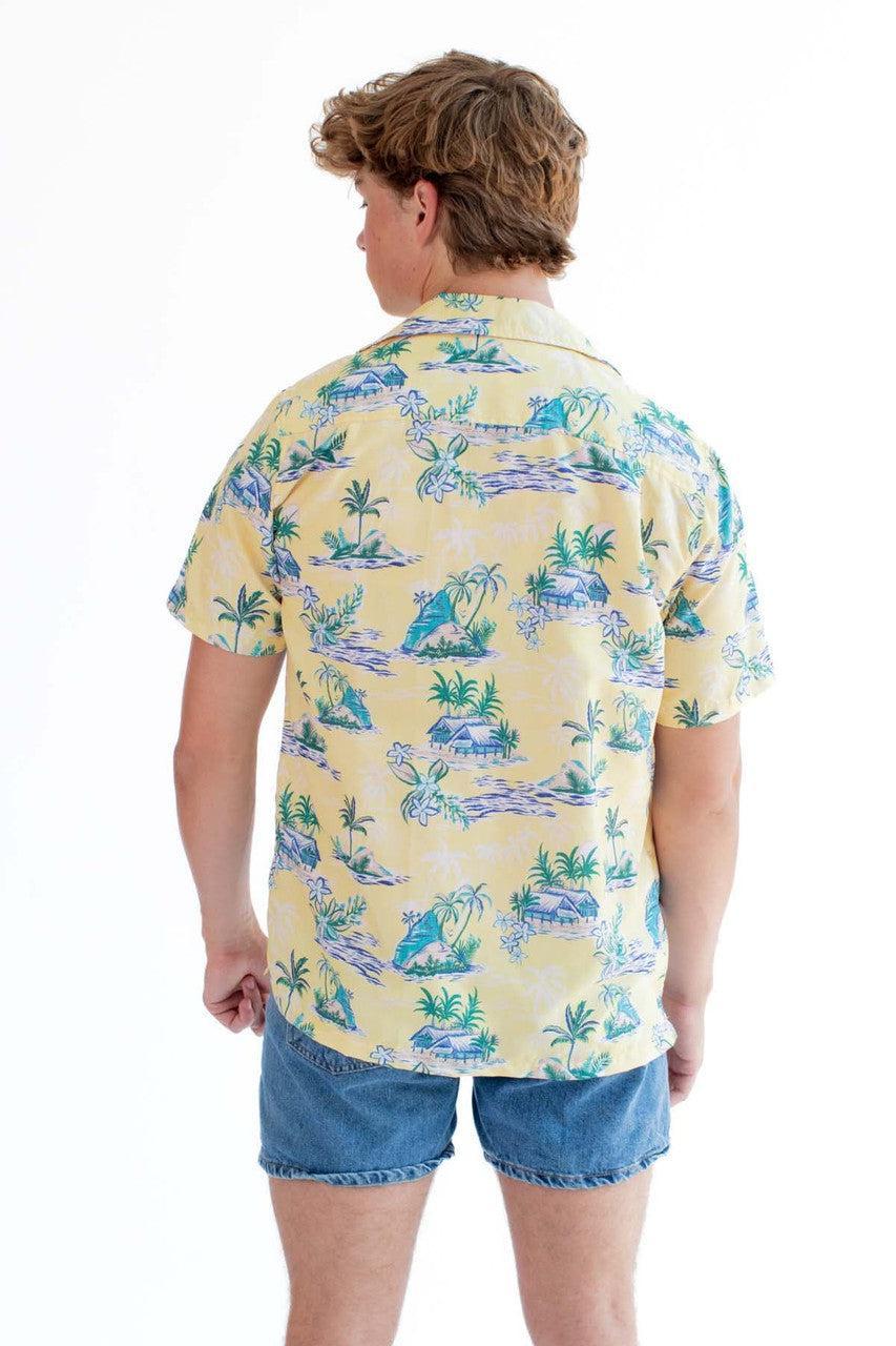 Yellow Beach Hut Print Hawaiian Shirt Product Image