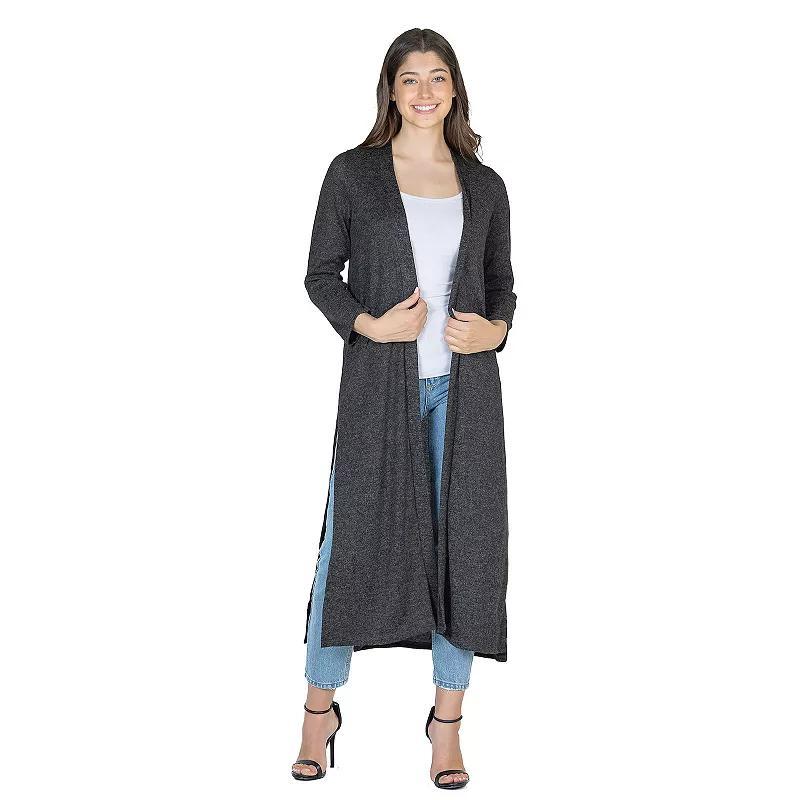 Womens 24Seven Comfort Apparel Long Duster Open Front Knit Cardigan Product Image