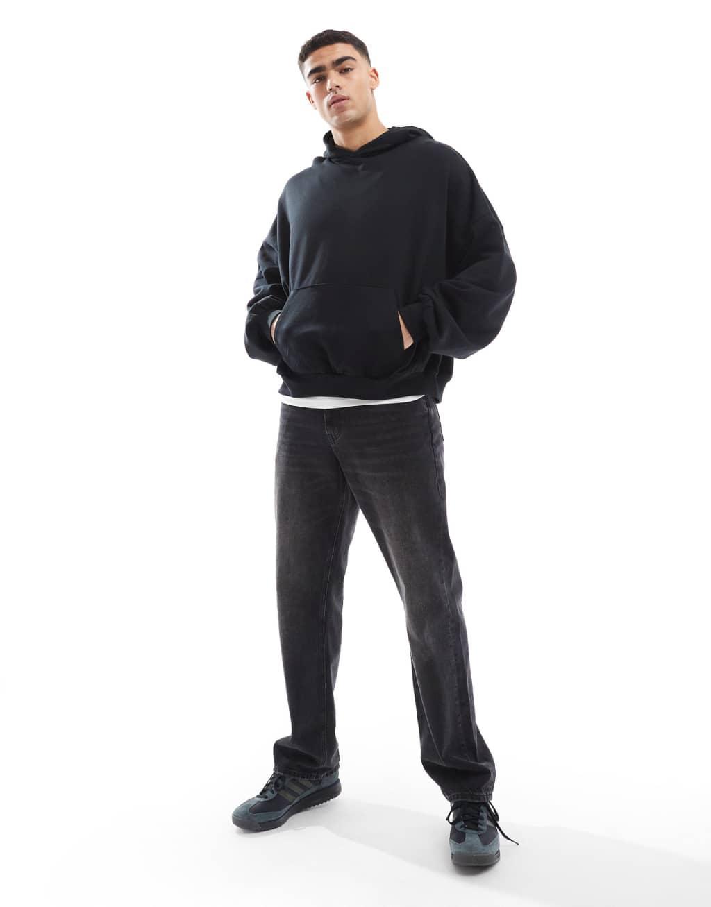 ASOS DESIGN oversized hoodie with back print in black Product Image