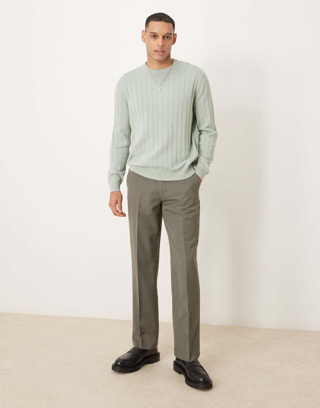 ASOS DESIGN relaxed knit wide rib sweater in light green Product Image