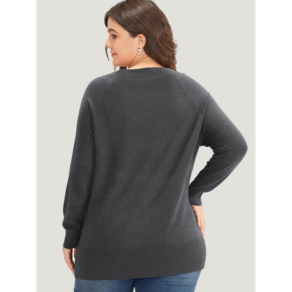 Plus Size Supersoft Essentials Button Detail Raglan Sleeve Pullover DimGray Women Casual Long Sleeve Round Neck Dailywear Pullovers BloomChic 26/4X Product Image
