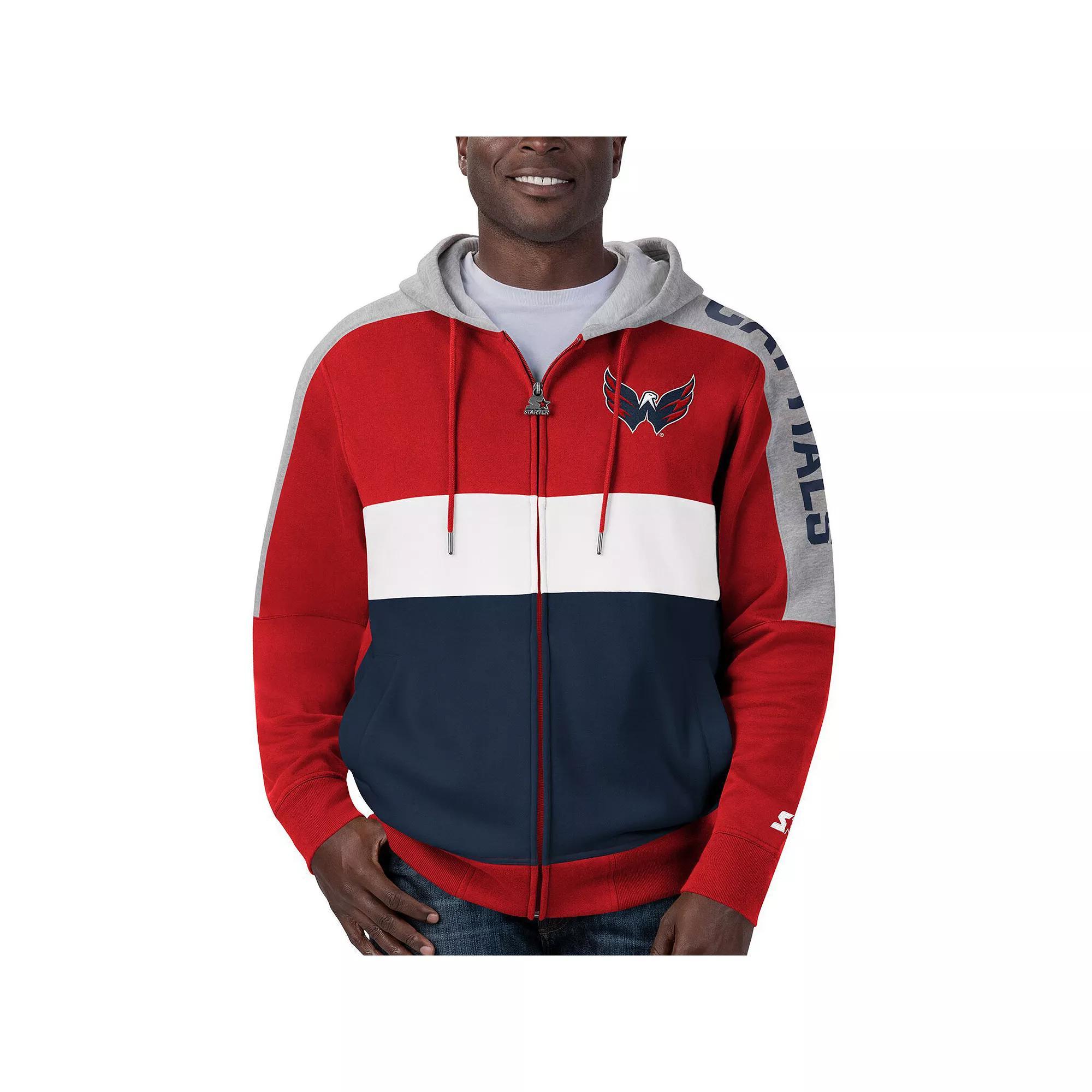 Men's Starter Red/Navy Washington Capitals Playoffs Color Block Full-Zip Hoodie, Size: 2XL Product Image