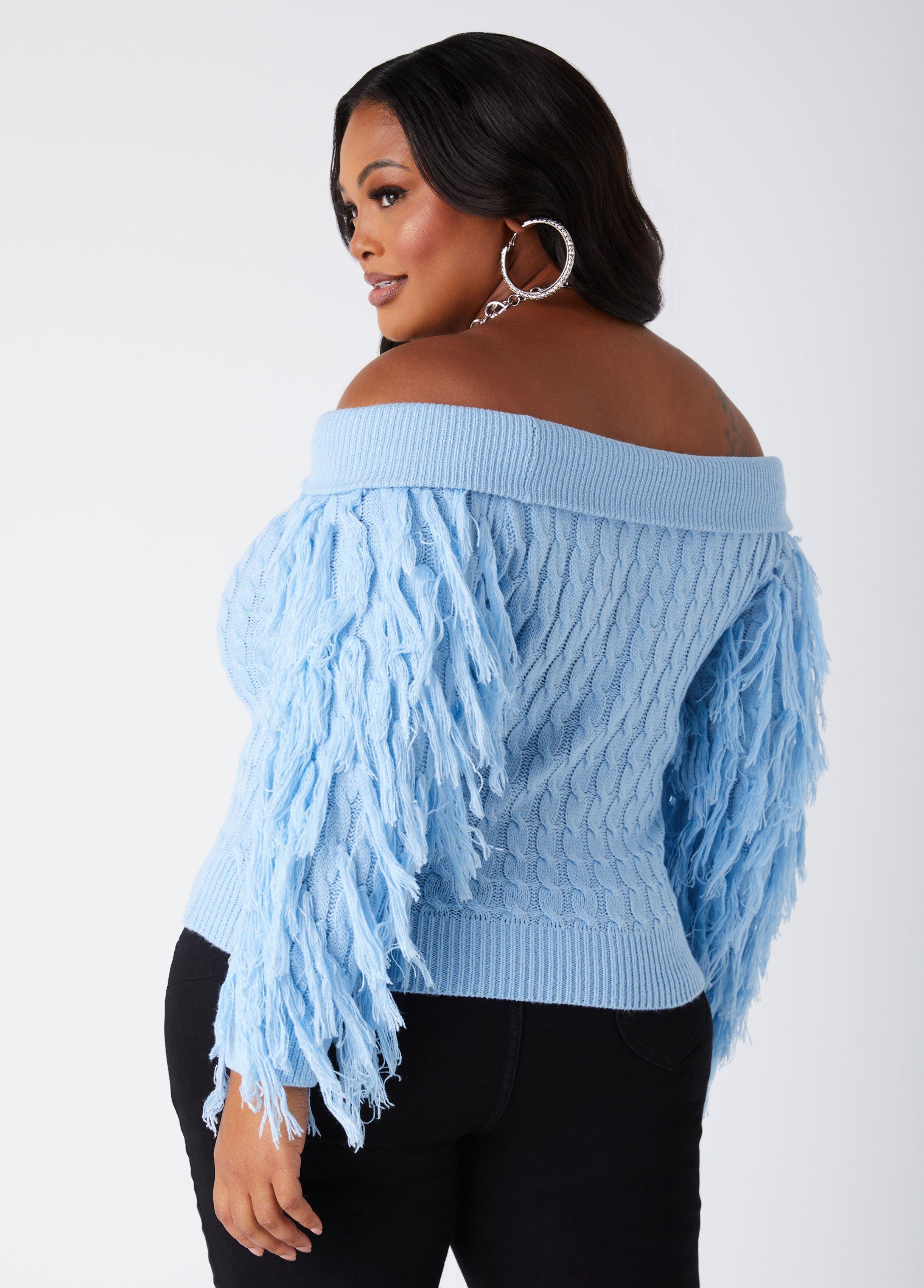 Off The Shoulder Fringed Sweater Product Image