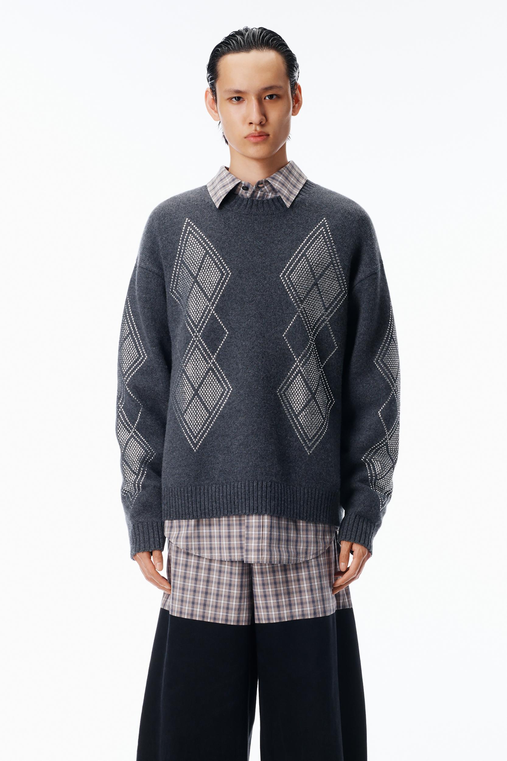 Studded Argyle Crewneck Pullover  Product Image