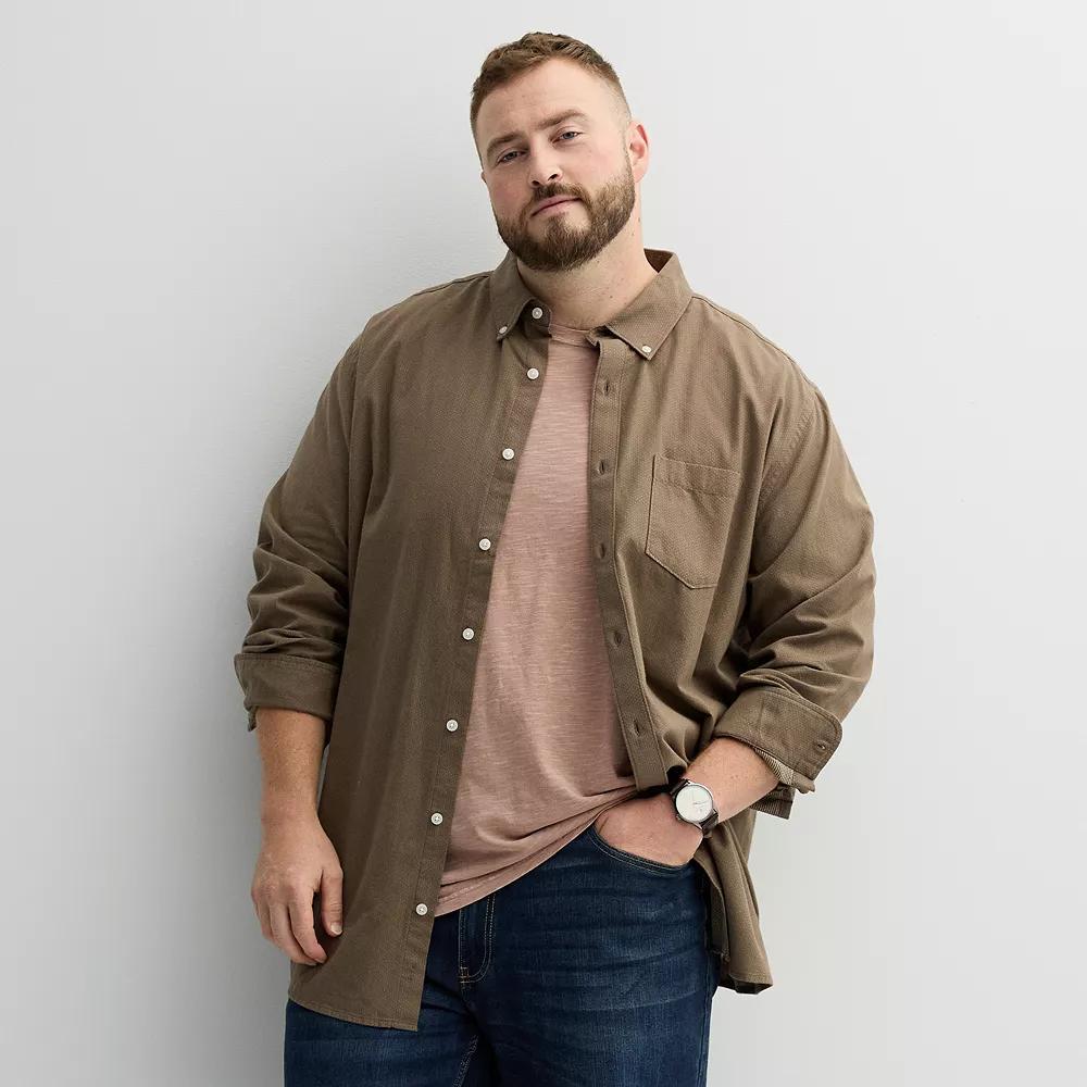 Big & Tall Sonoma Goods For Life® Perfect Length Button-Down Shirt, Men's, Size: Medium Tall, Brown Chip Dobby Product Image