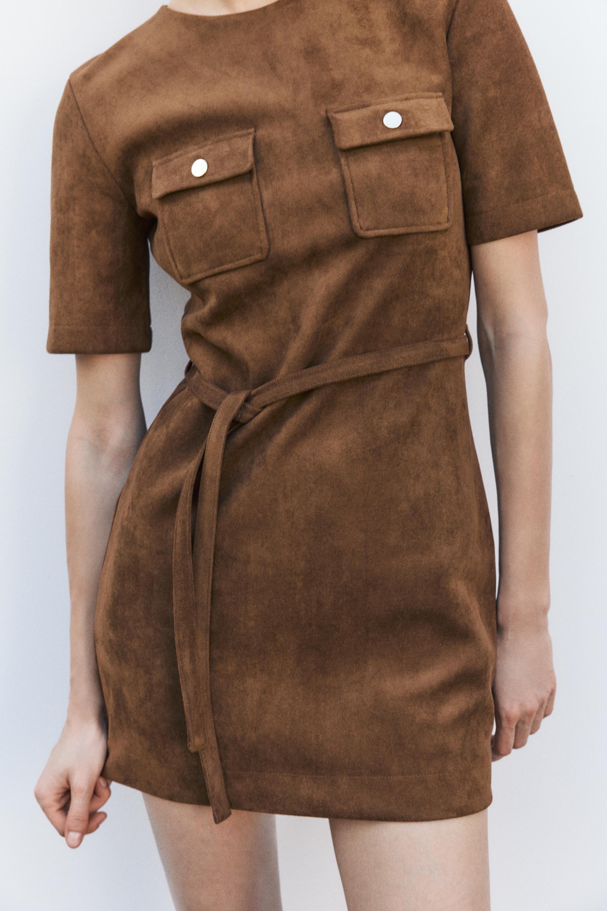 BELTED SUEDE-EFFECT DRESS Product Image