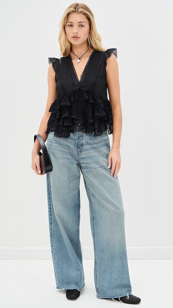 alice + olivia Blanche V Neck Ruffle Swing Top | Shopbop Product Image