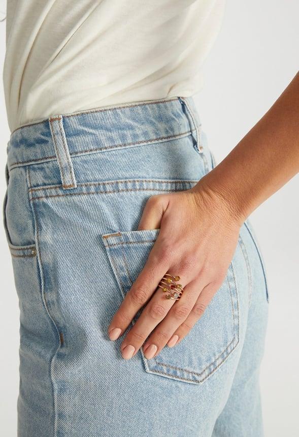 Gaia Delicate Glass Stones Wraparound Mixed Rings Pack Product Image