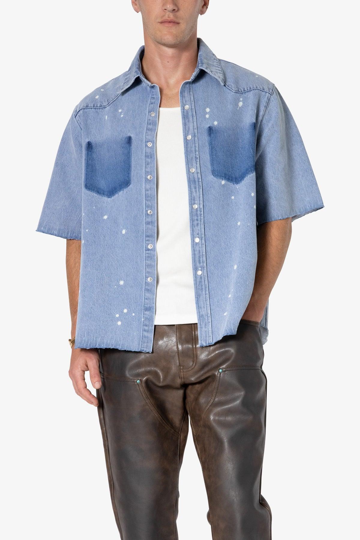 Washed Denim Button Up Shirt - Blue Product Image