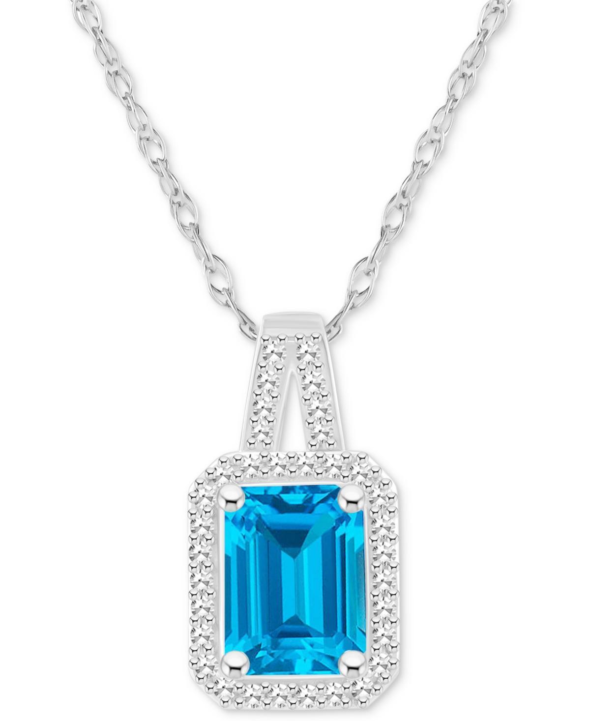 Celebration Gems Sterling Silver Gemstone & 1/6 Carat T.W. Diamond Halo Pendant Necklace, Womens Blue Topaz Product Image