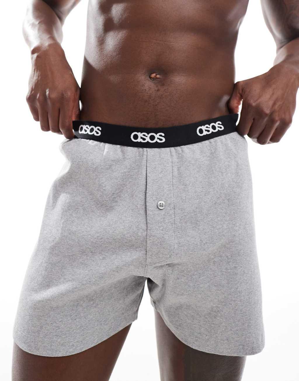 ASOS DESIGN capsule collection ribbed boxers in light gray Product Image