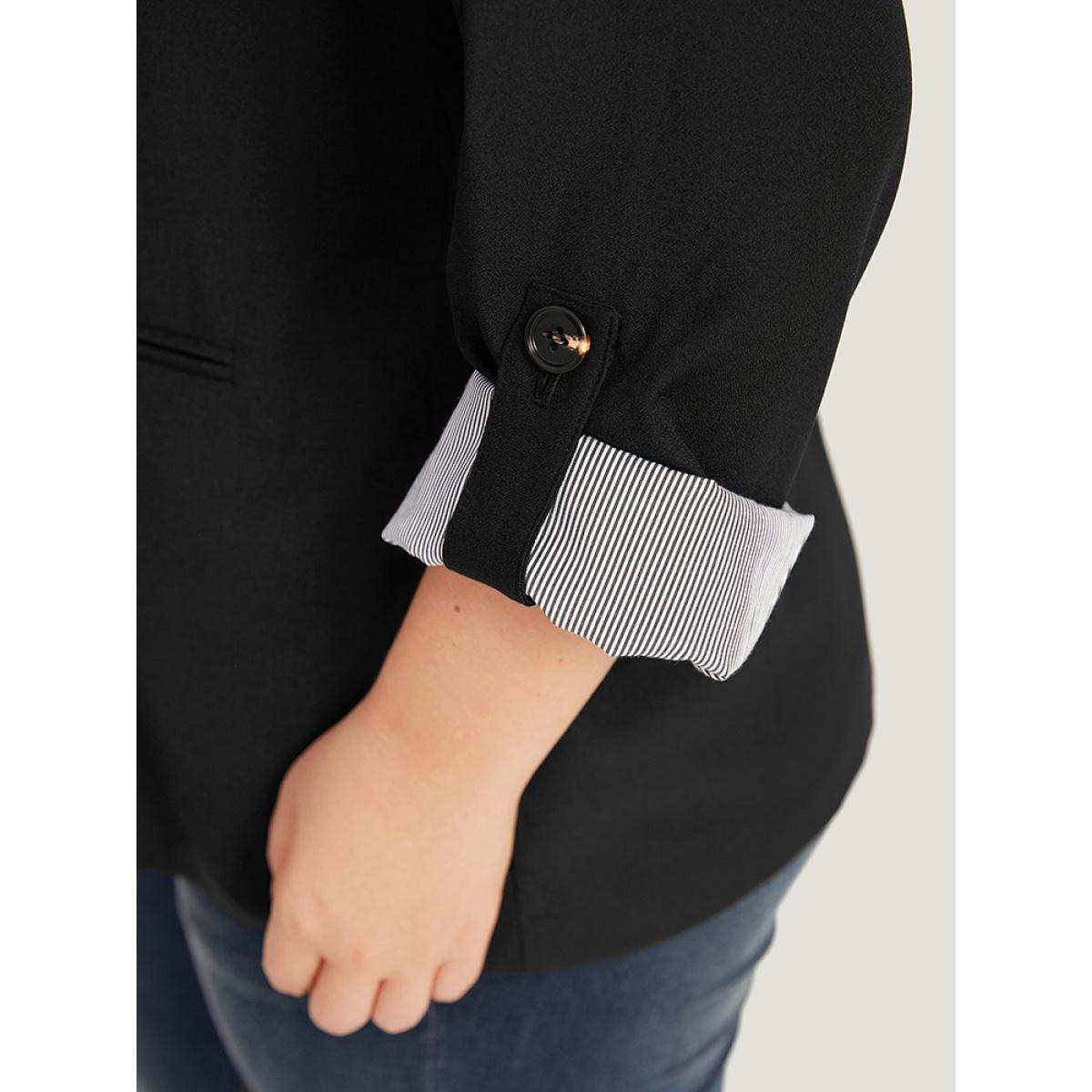 Plus Size Contrast Suit Collar Button Up Pocket Tab Sleeve Blazer Indigo Women Work Plain Contrast Sleeve Long Sleeve Lapel Collar 14-16/1X Pocket Office Blazers BloomChic Product Image