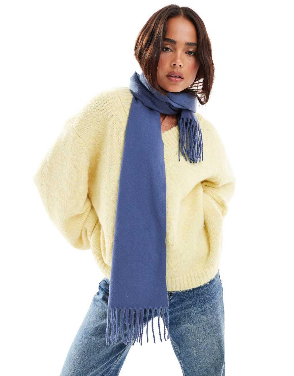 ASOS DESIGN woven tassels scarf in denim blue Product Image