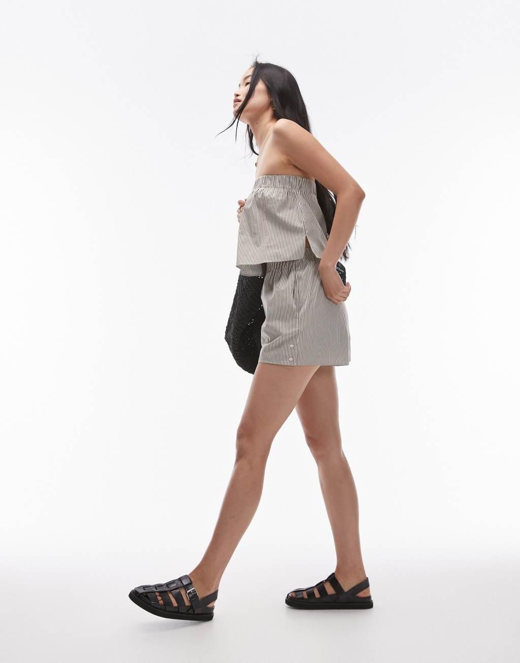 Topshop striped cotton shorts in green - part of a set Product Image