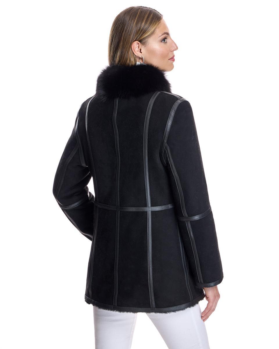 Shearling Lamb Jacket with Fox Stand Collar Product Image