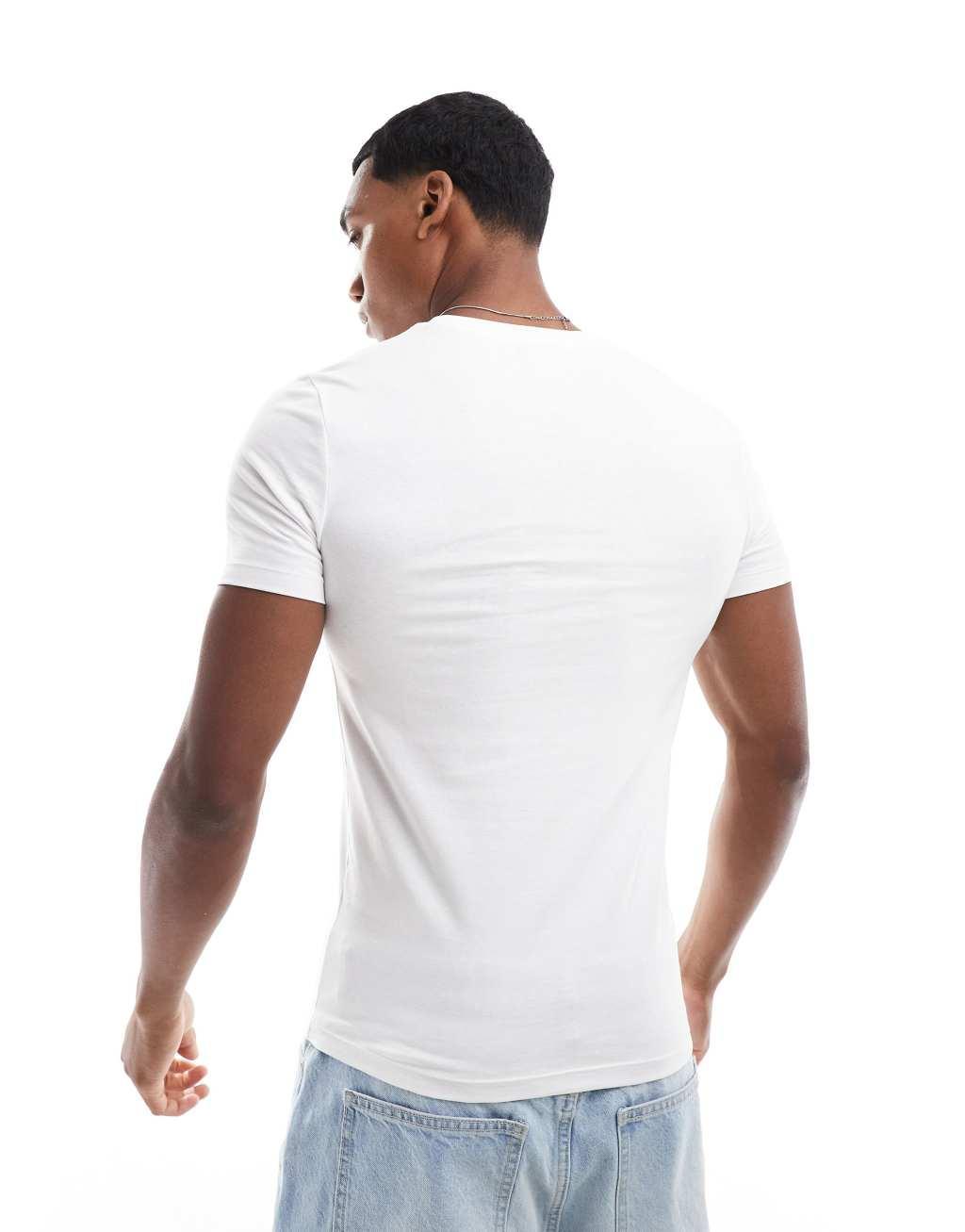 ASOS DESIGN 2 pack muscle fit T-shirts in dark green and white Product Image