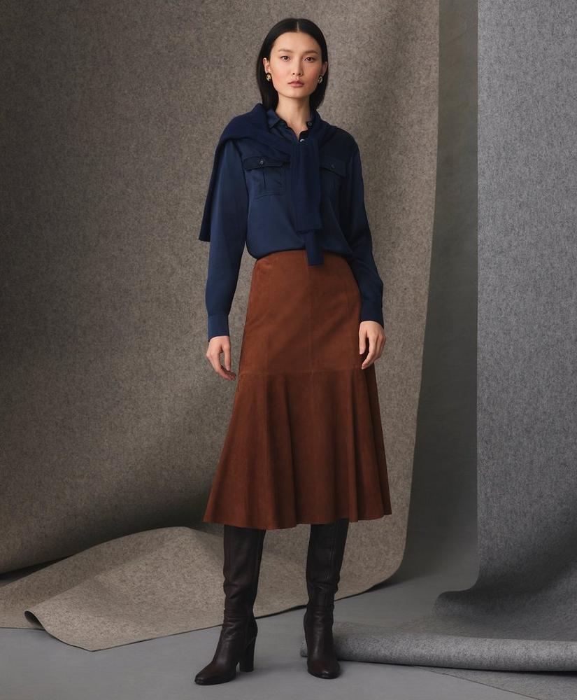 Fluted Hem Skirt in Suede Product Image