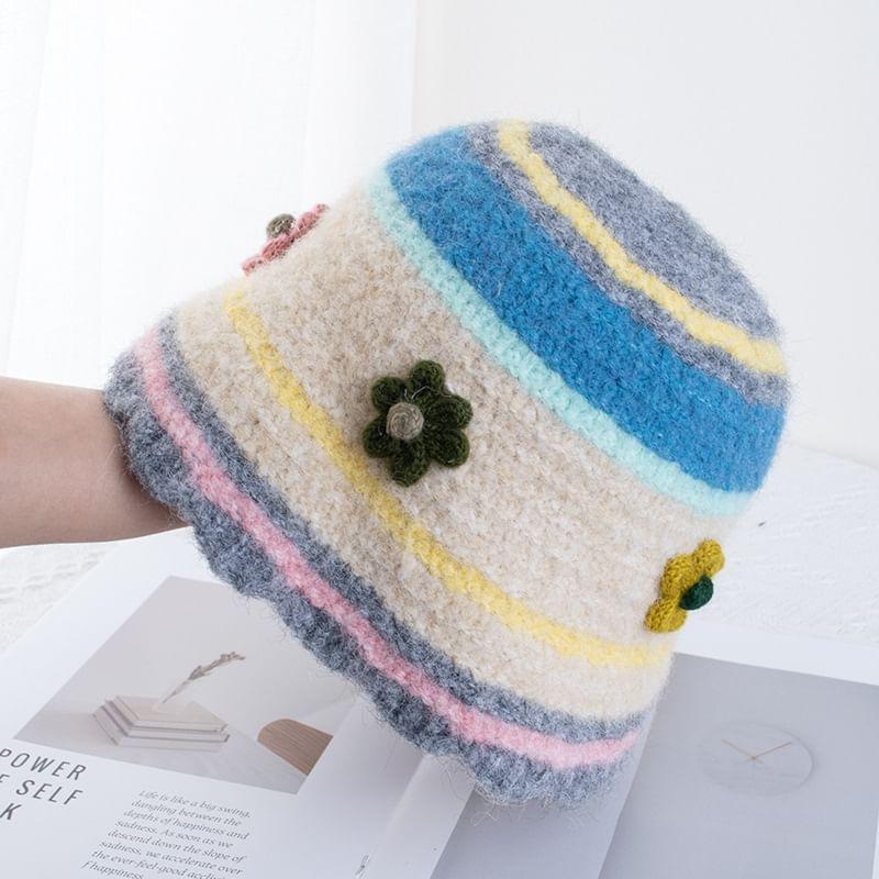 Floral Striped Knit Bucket Hat Product Image