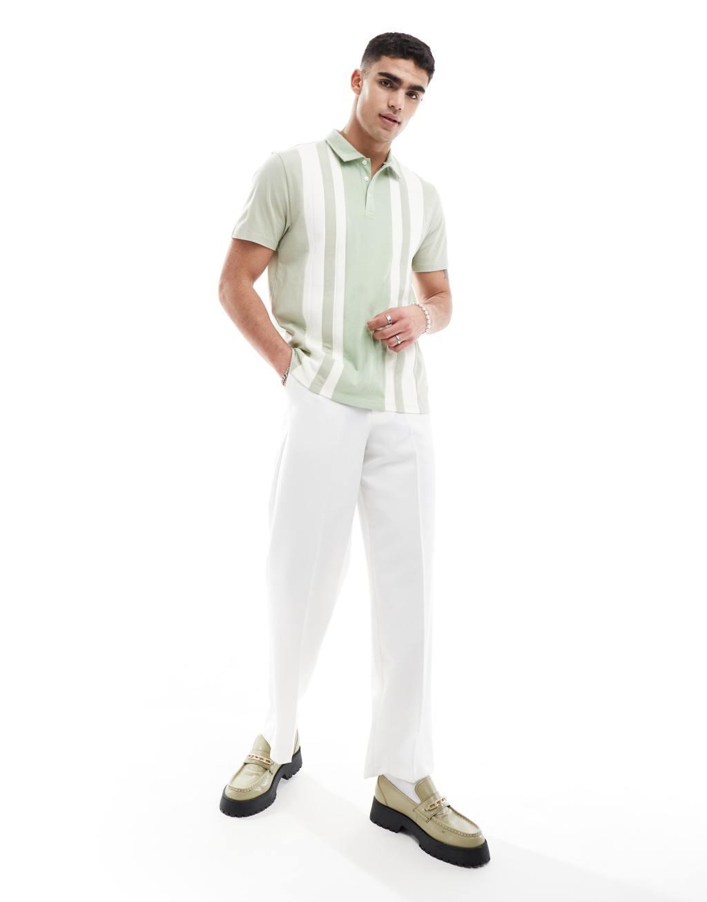 ASOS DESIGN polo in green and white stripe Product Image