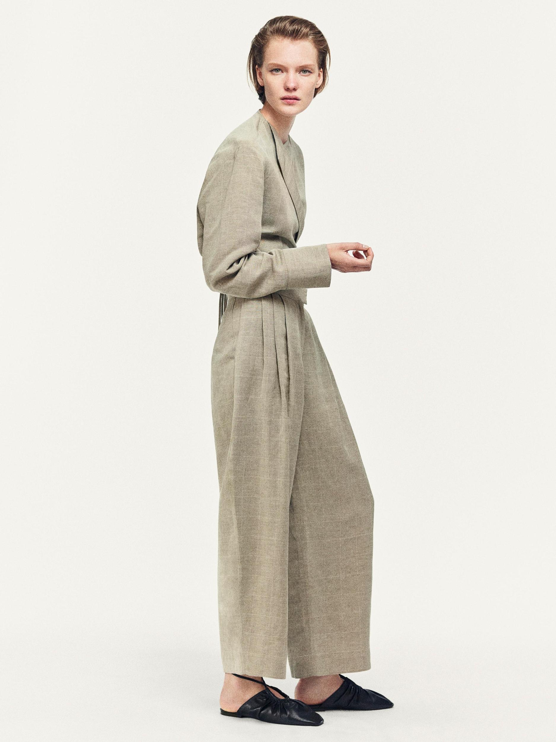 Linen blend check print trousers Product Image