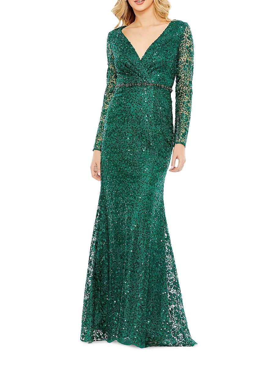 Womens Sequin Embellished Floor-Length Gown Product Image