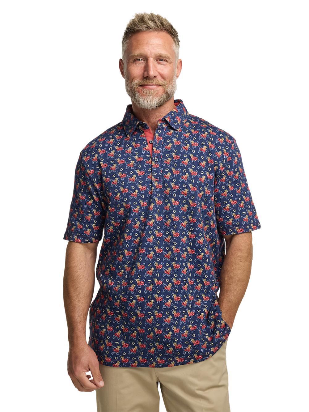 Cotton Full Button Front Polo - Navy Multi Product Image
