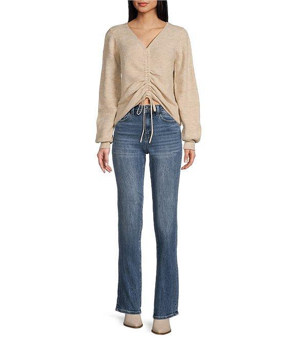 Flag and Anthem Shreveport Ruched V-Neck Long Sleeve Sweater Product Image