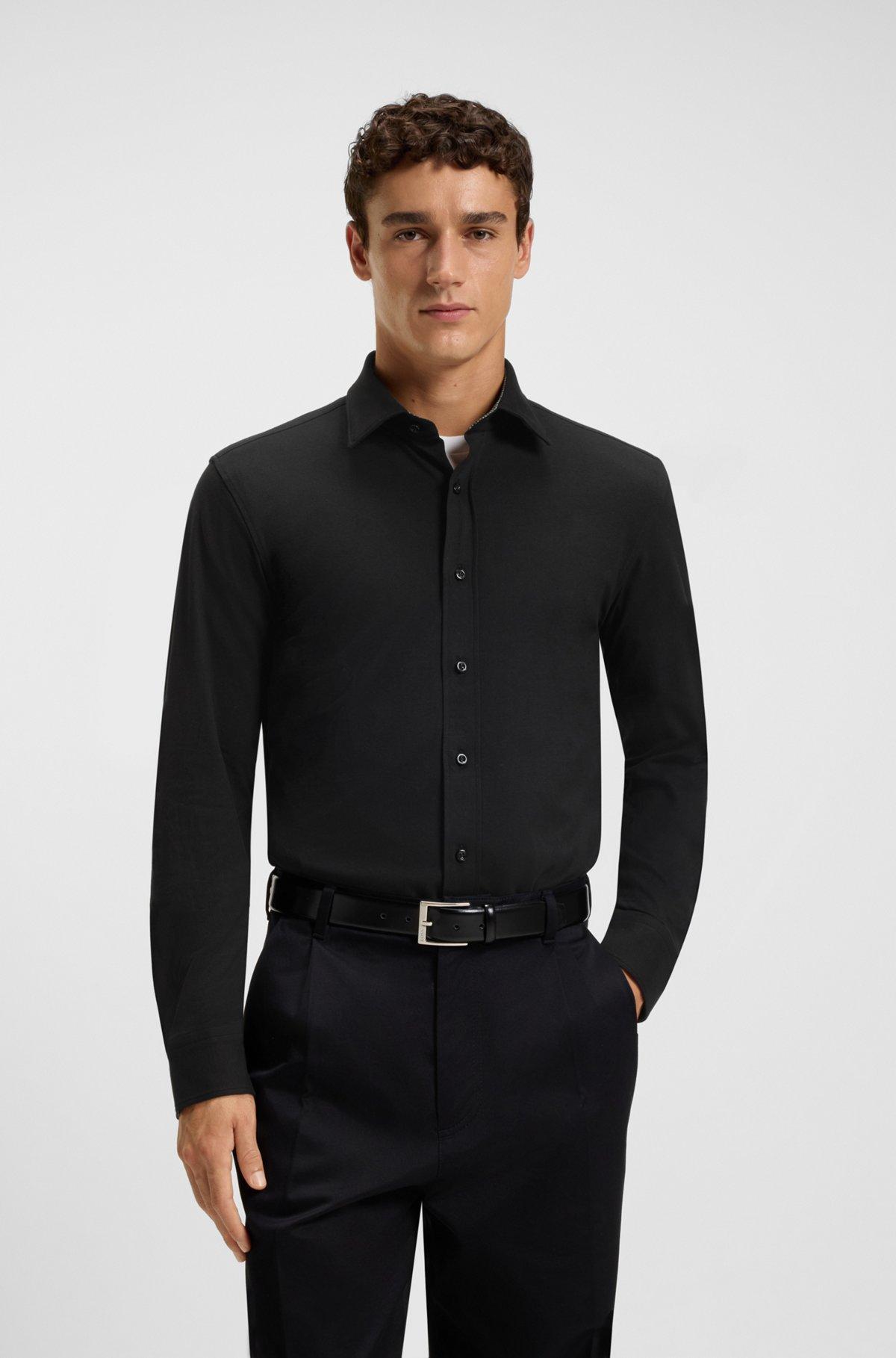 Slim-fit shirt in melange stretch cotton Product Image