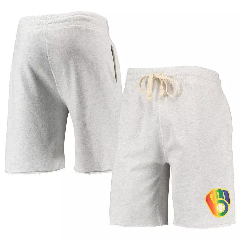 Men's Concepts Sport Oatmeal Milwaukee Brewers Mainstream Logo Terry Tri-Blend Shorts,  Product Image