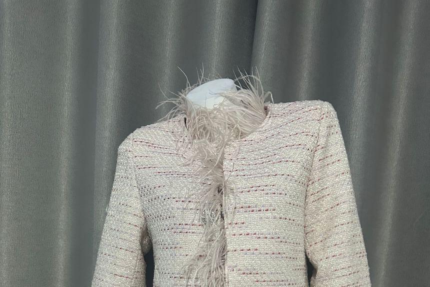 Frayed Button-Up Tweed Jacket Product Image