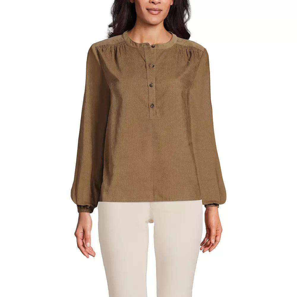 Women's Lands' End Pinwale Cord Smocked Popover Shirt, Size: Medium, Dark Toffee Product Image