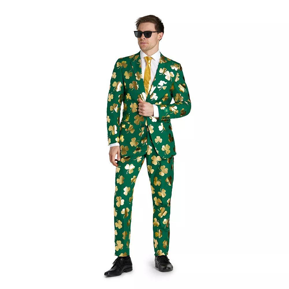 Men's OppoSuits 3-Piece Mr. Clover Foil Shamrock Print Blazer, Pants & Tie Set, Size: 46 - Regular, Green Product Image