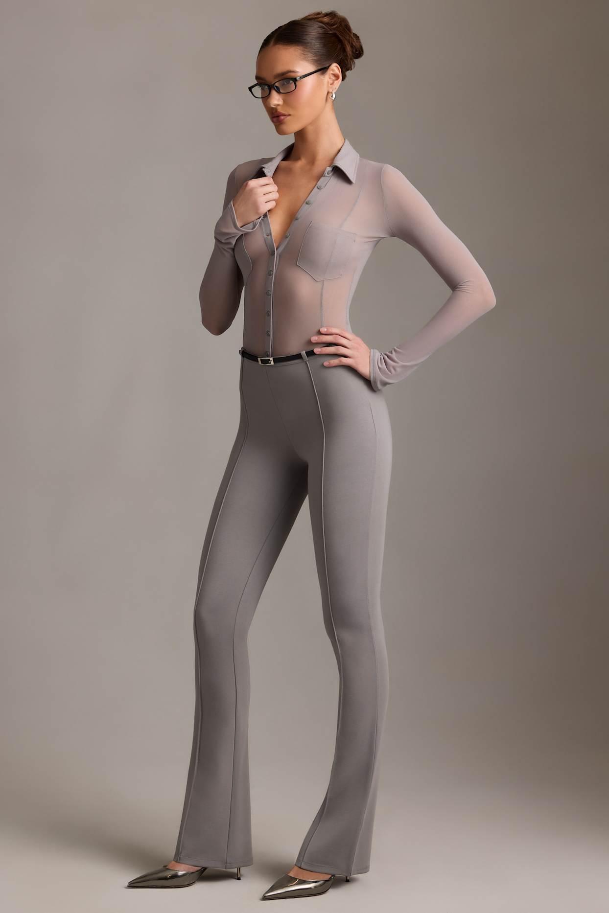 Low-Rise Flared Trousers in Grey Product Image