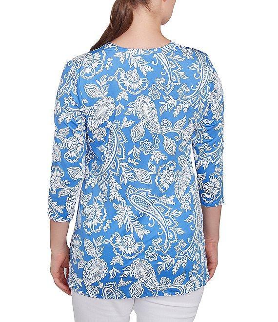Ruby Rd. Jacobean Paisley Puff Split V-Neck 3/4 Sleeve Top Product Image