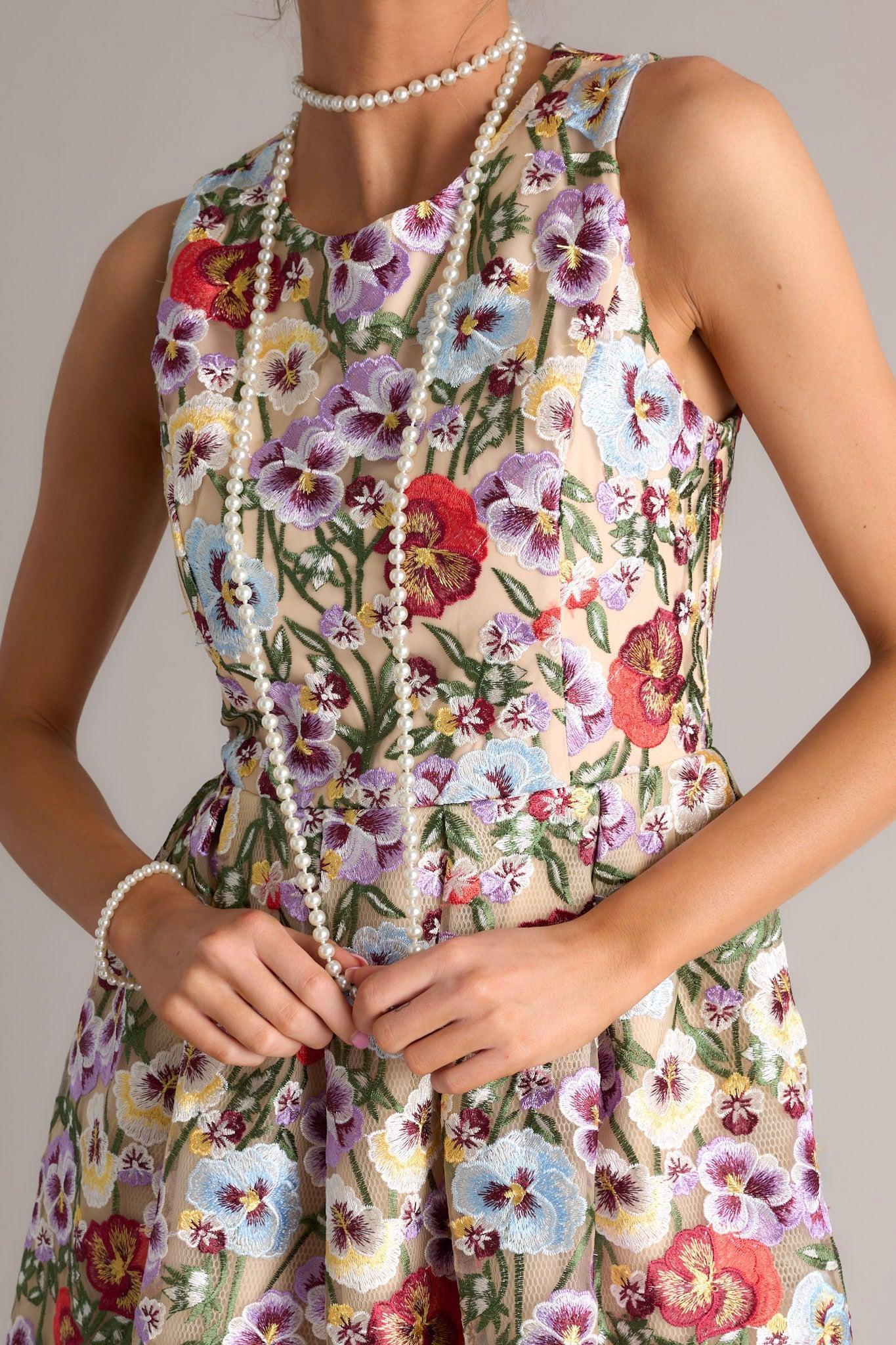 Garden Bloom Natural Floral Embroidered Mini Dress Product Image