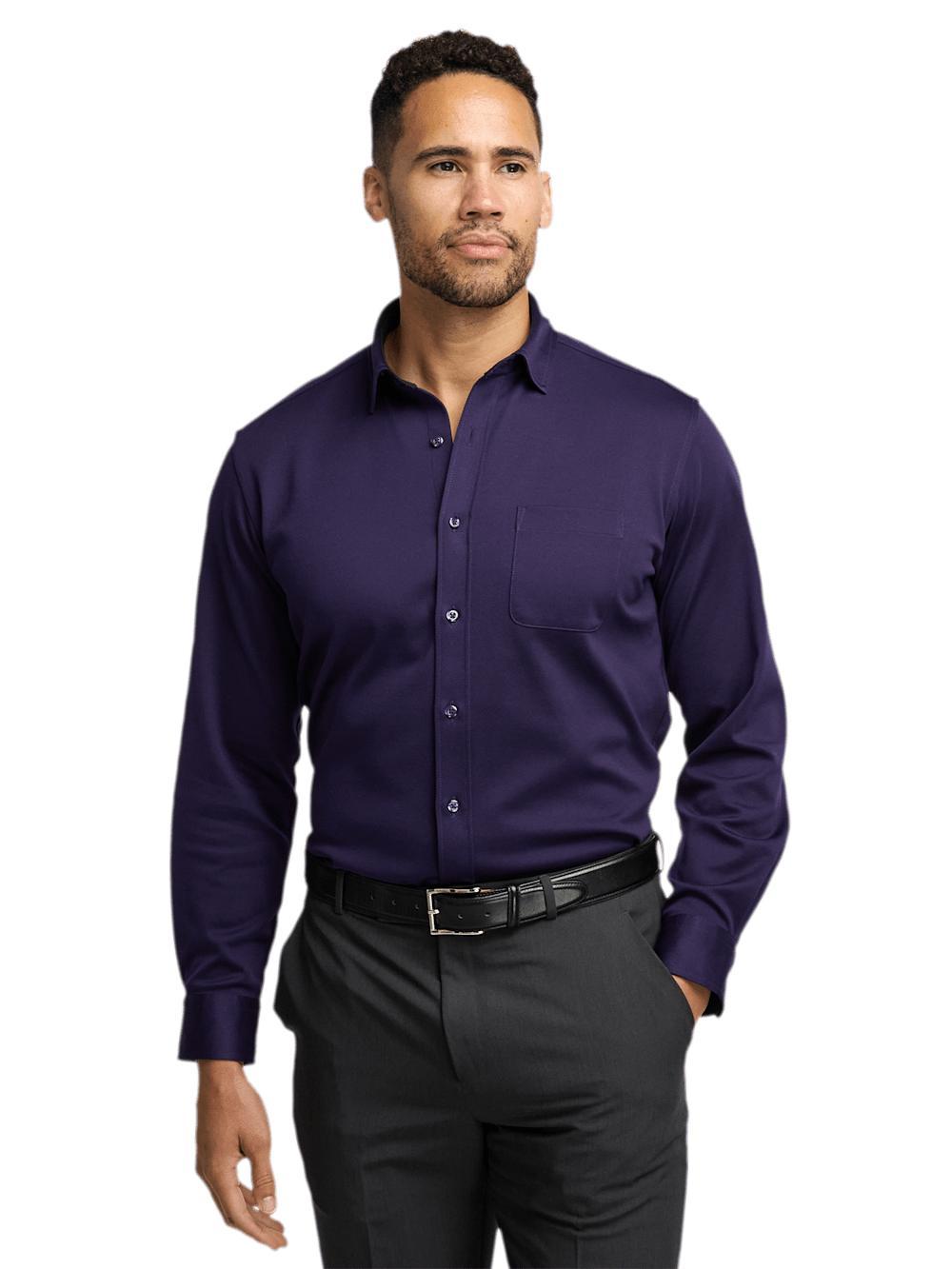 Cotton Blend Button Front Polo - Purple Product Image